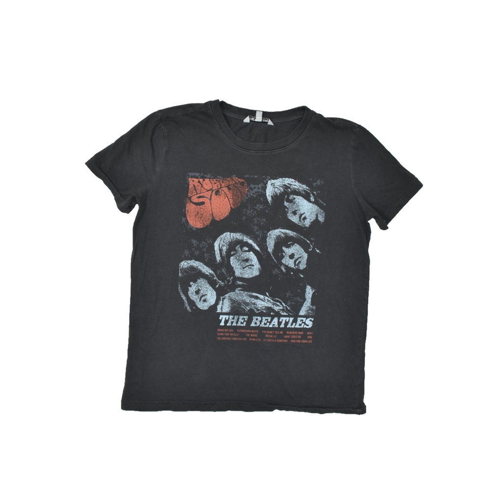 Elizabeth and James The Beatles Rubber Soul Graphic T-Shirt Black Size S Cotton